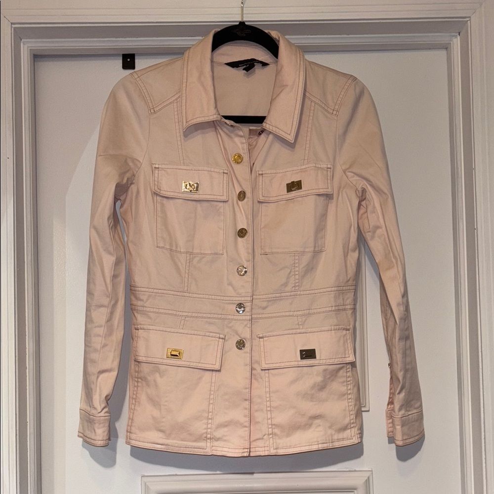 White House Black Market Pink Cotton-Blend Utility Jacket - Small